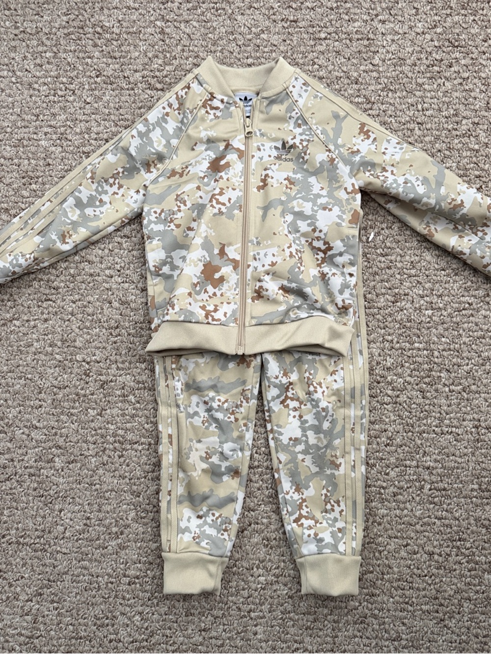 adidas Kids Desert Camo Zip Jacket & Jogger Set - Beige Tan